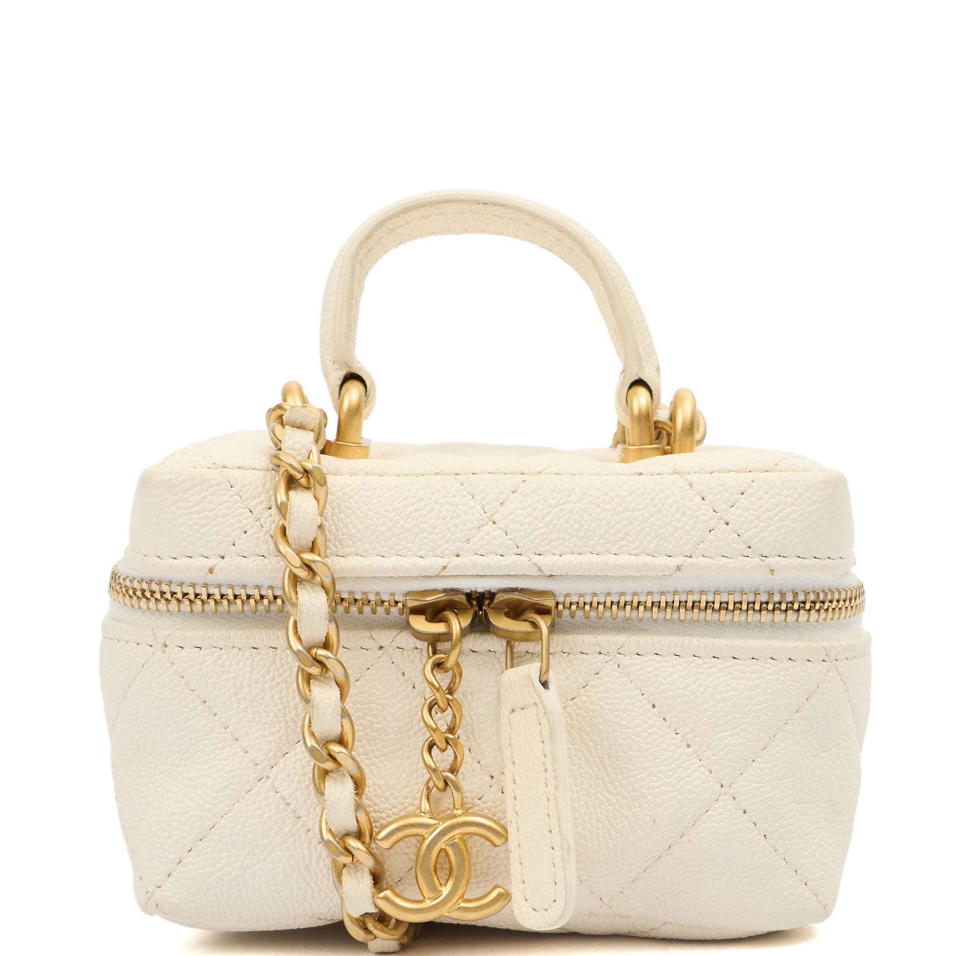 Chanel Cross Body Vanity - Small in White, Caviar Leather — Front View