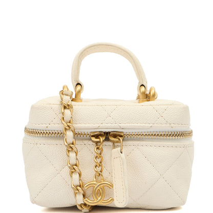 Chanel Cross Body Vanity - Small in White, Caviar Leather — Front View