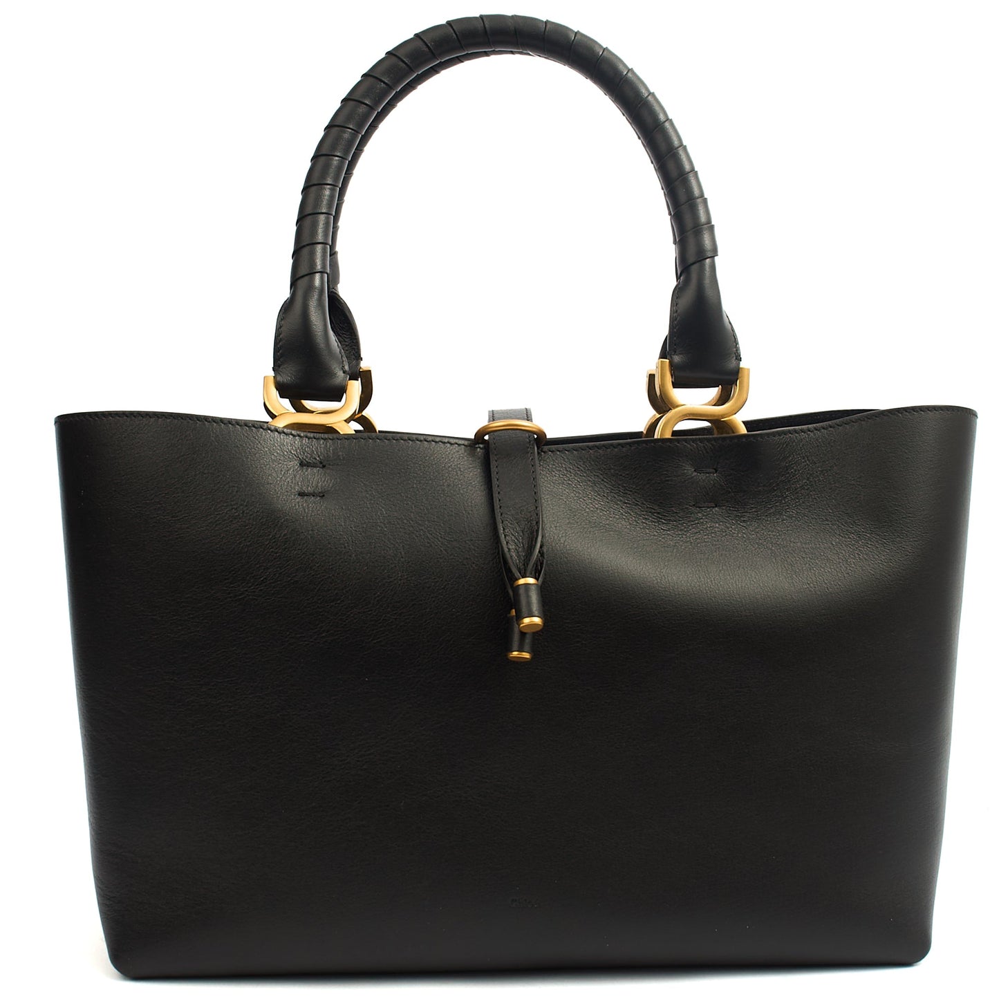 Chloe Tote Marcie - Large in Black, Calfskin Leather — Front View