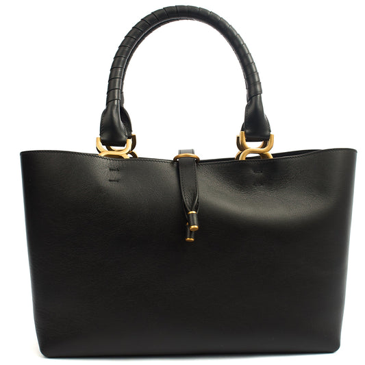 Chloe Tote Marcie - Large in Black, Calfskin Leather — Front View