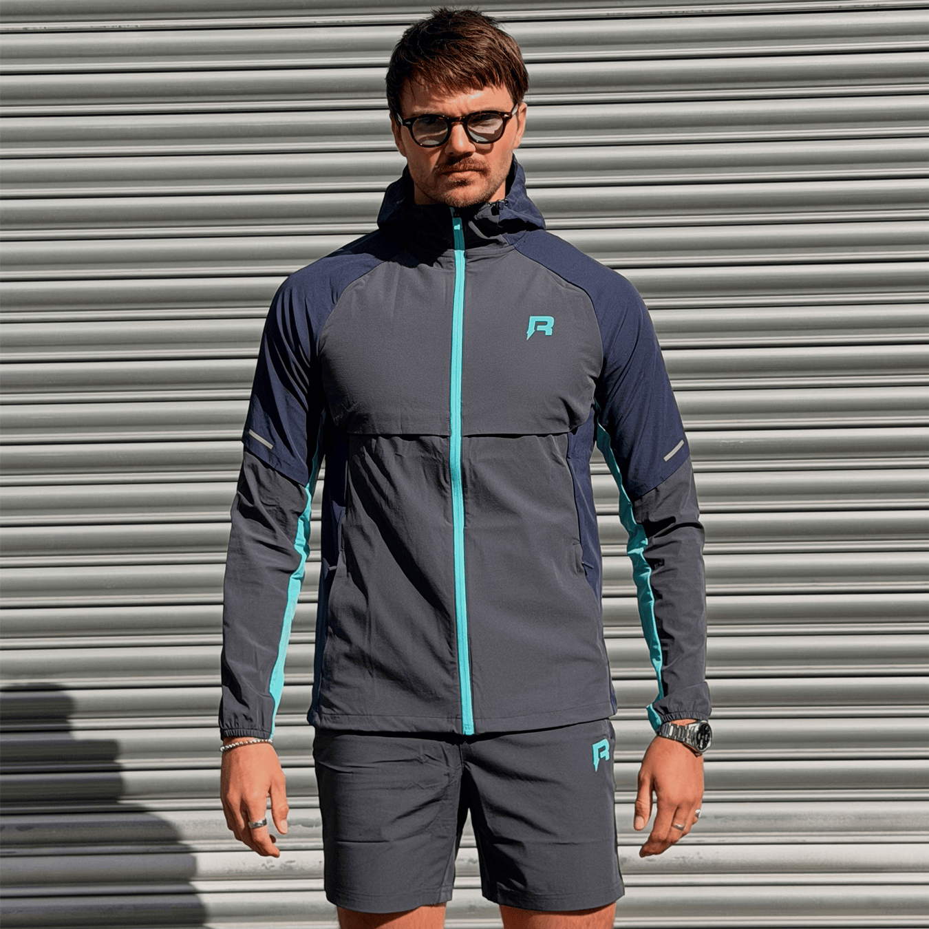 Reprimo Vortex Windbreaker Jacket 'Blue Steel Cyan' — XXS — Front View