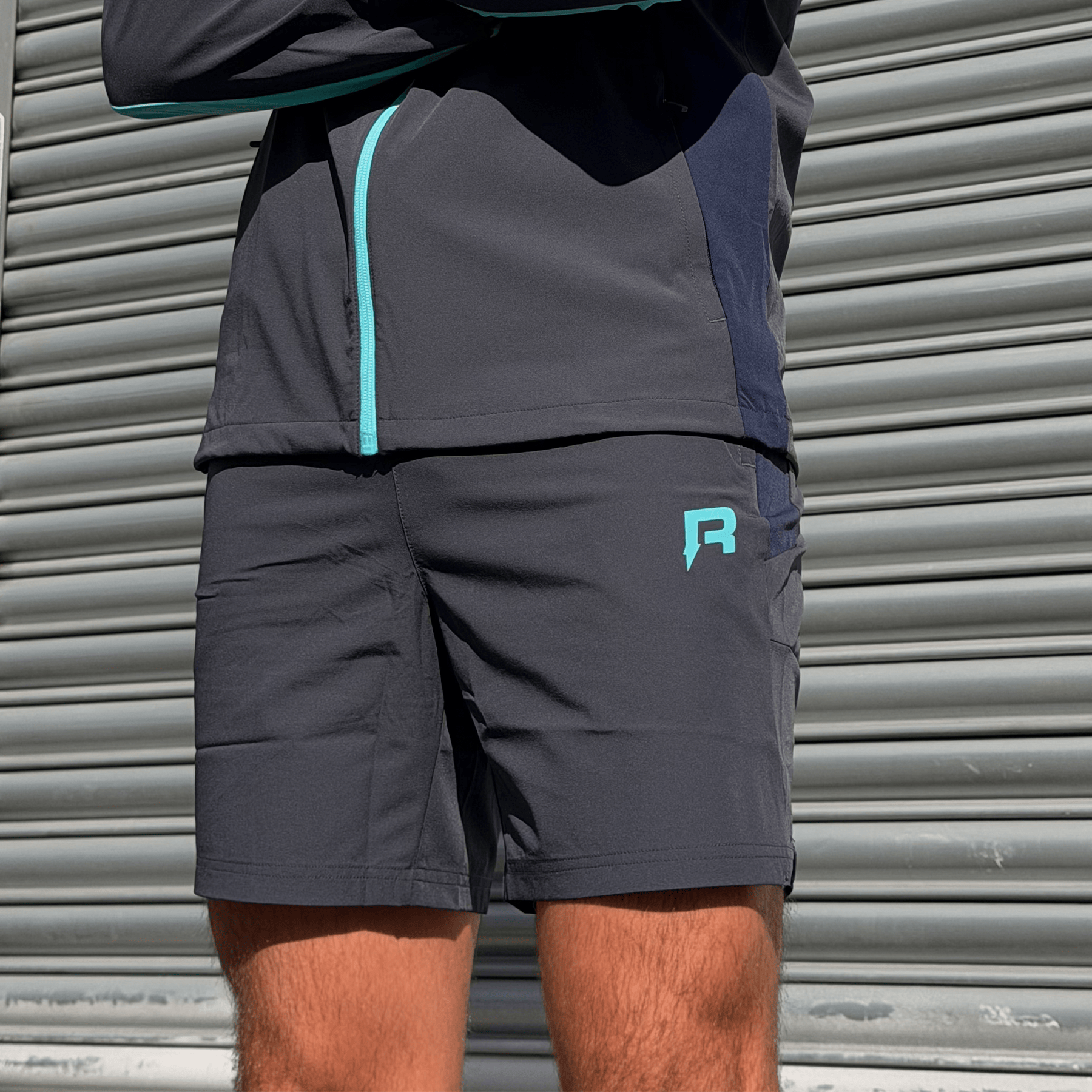 Reprimo Vortex Shorts 'Blue Steel Cyan' — XXS — Front View