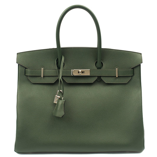 Hermes Tote Birkin 35 in Vert Anglaise, Epsom Leather — Front View