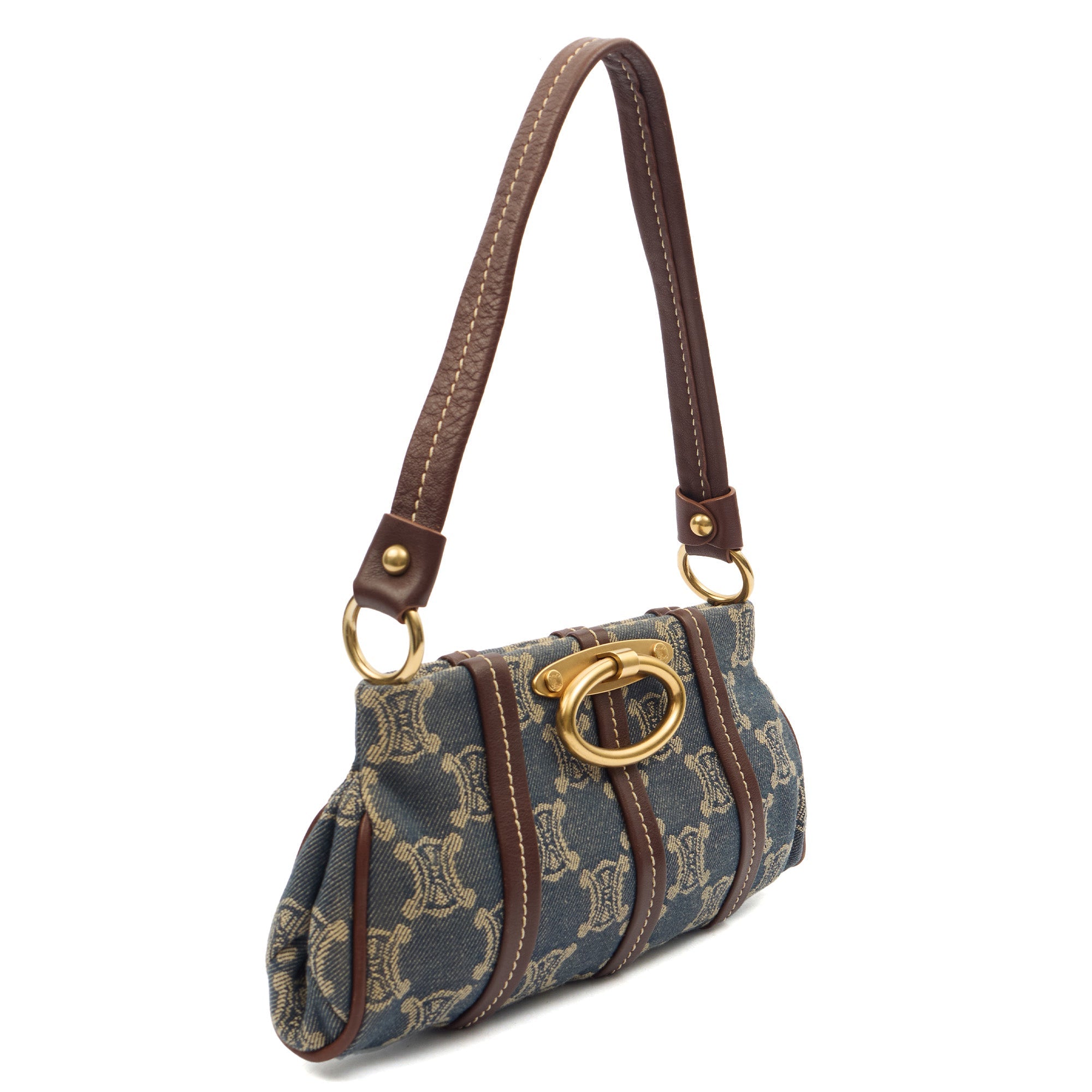 Celine Mini Bag Shoulder Bag in Blue, Fabric — Side View