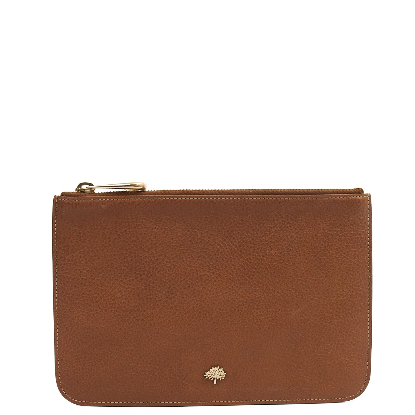 Mulberry Clutch Pouch in Oak, Calfskin Leather — Front View