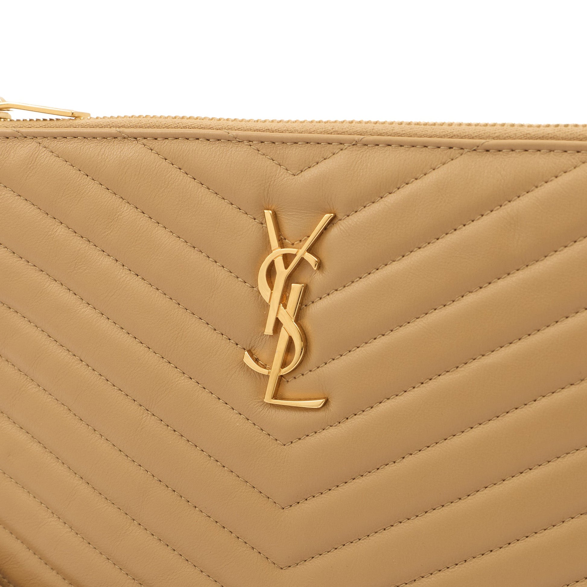 Saint Laurent Clutch Monogram Pouch A5 in Neutral, Leather — Detail View