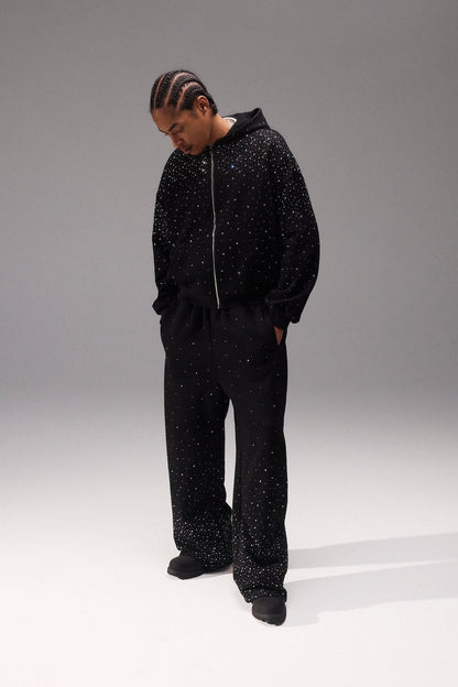 Cernucci Rhinestone Zip Through Tracksuit - Black — S — Size S — Front View