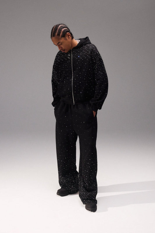 Cernucci Rhinestone Zip Through Tracksuit - Black — S — Size S — Front View