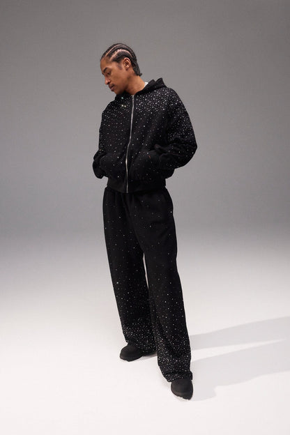 Cernucci Rhinestone Baggy Jogger - Black — S — Side View