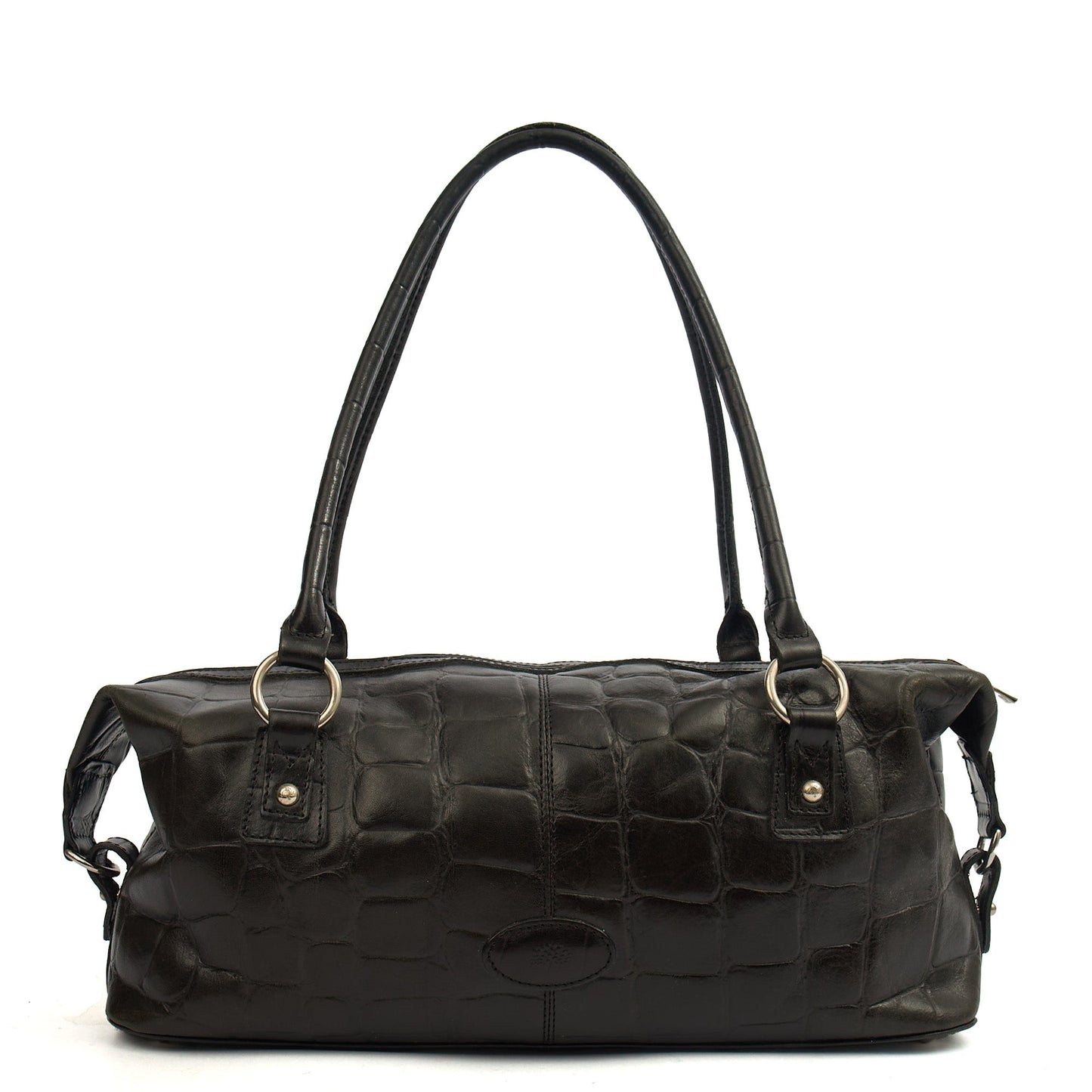 Mulberry Shoulder Bag Vintage Tote  in Black, Exotic Effect Leather — Front View