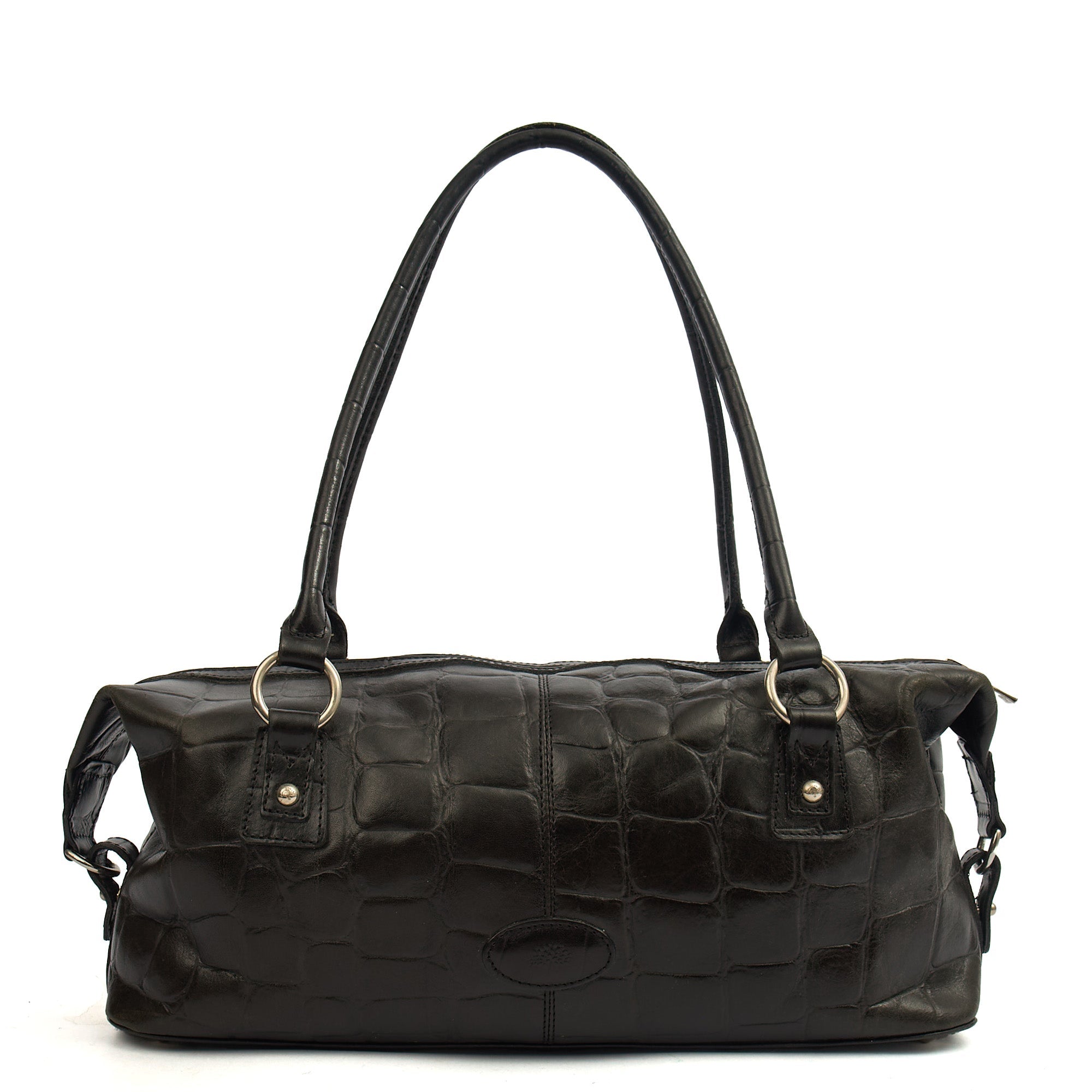 Mulberry Shoulder Bag Vintage Tote  in Black, Exotic Effect Leather — Front View