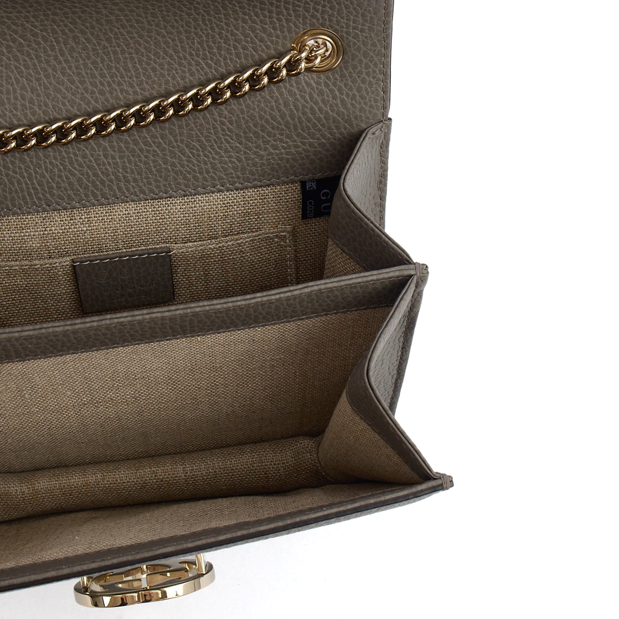 Gucci Cross Body Dollar Interlocking GG Bag - Small in Grey, Leather — Lifestyle View