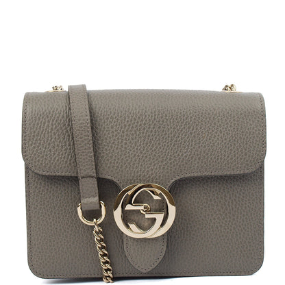 Gucci Cross Body Dollar Interlocking GG Bag - Small in Grey, Leather — Front View