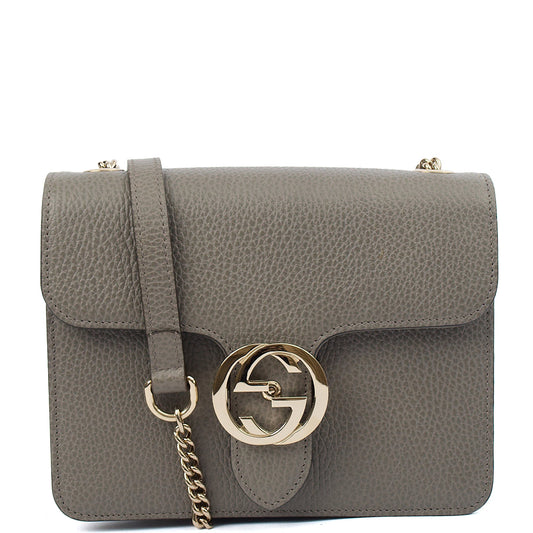 Gucci Cross Body Dollar Interlocking GG Bag - Small in Grey, Leather — Front View