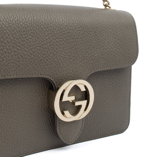 Gucci Cross Body Dollar Interlocking GG Bag - Small in Grey, Leather — Side View
