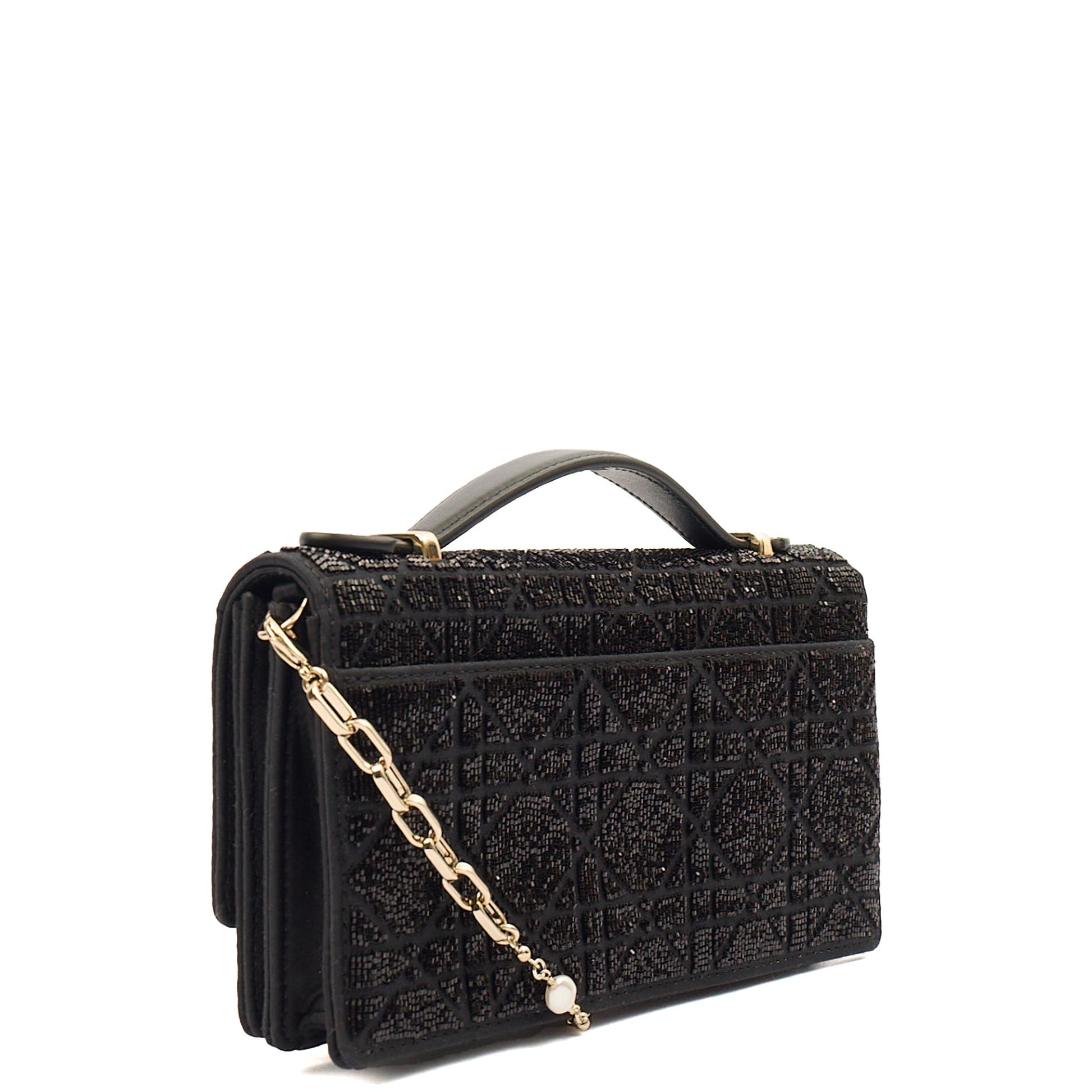 Christian Dior Cross Body My Dior Daily Chain Pouch in Black, Dior Oblique Embroidery — Back View