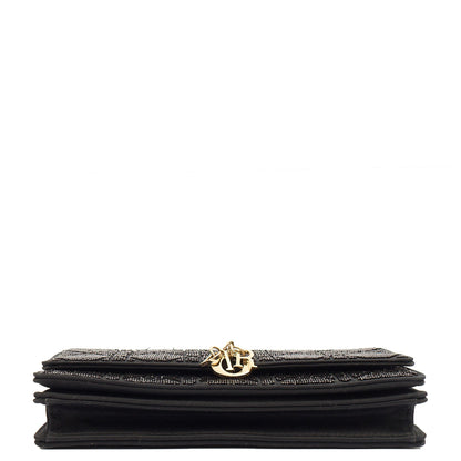 Christian Dior Cross Body My Dior Daily Chain Pouch in Black, Dior Oblique Embroidery — Detail View