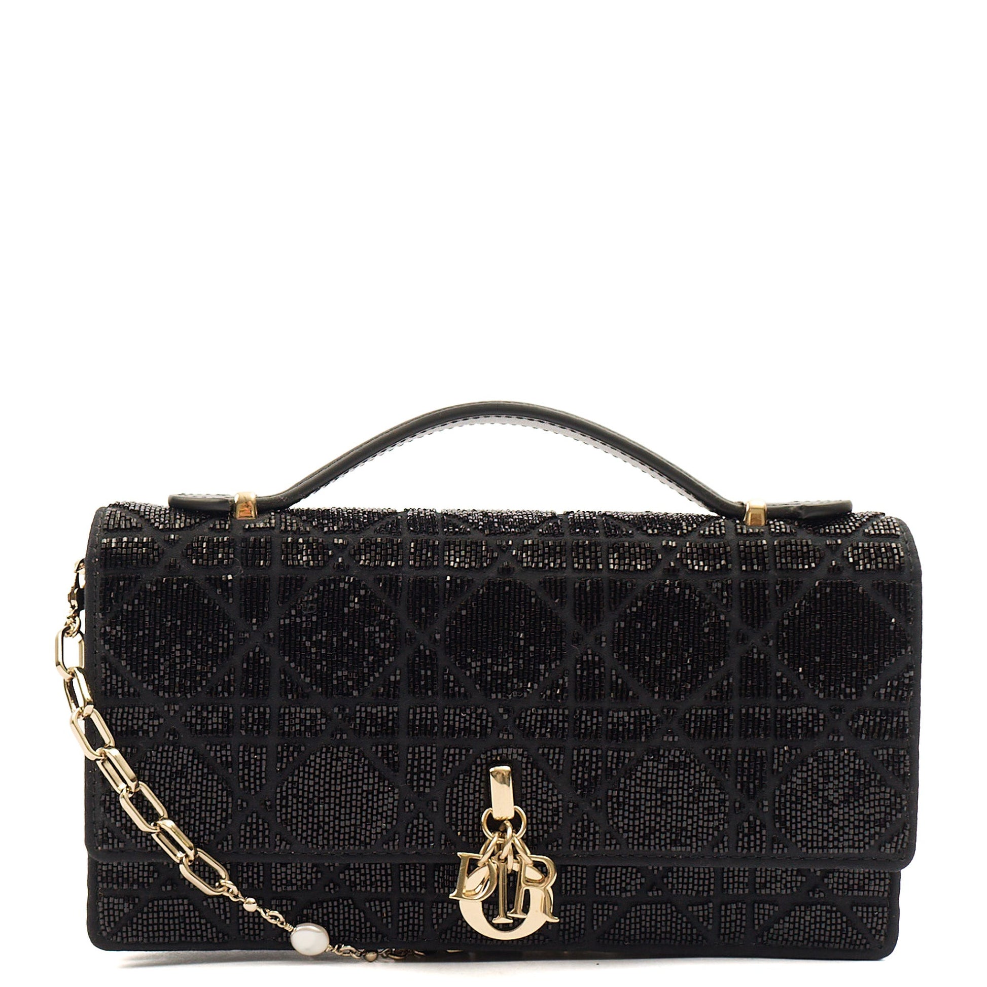 Christian Dior Cross Body My Dior Daily Chain Pouch in Black, Dior Oblique Embroidery — Front View