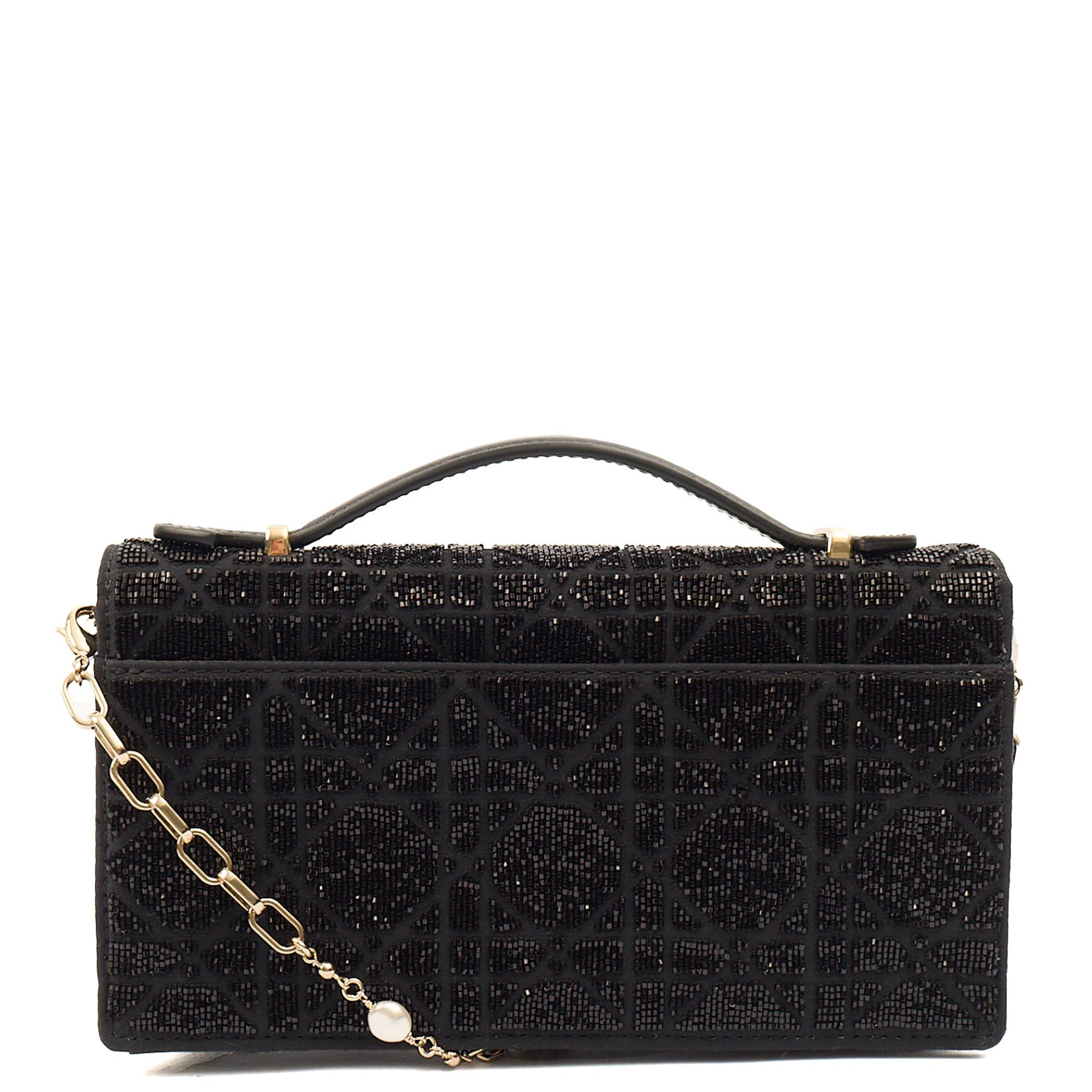Christian Dior Cross Body My Dior Daily Chain Pouch in Black, Dior Oblique Embroidery — Top View