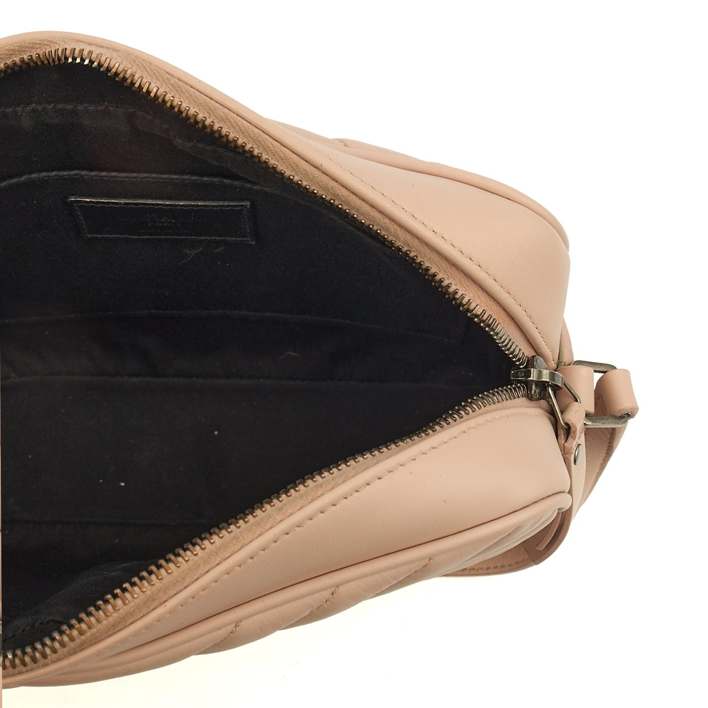 Saint Laurent Cross Body Lou Camera in Neutral, Calfskin Leather — Detail View