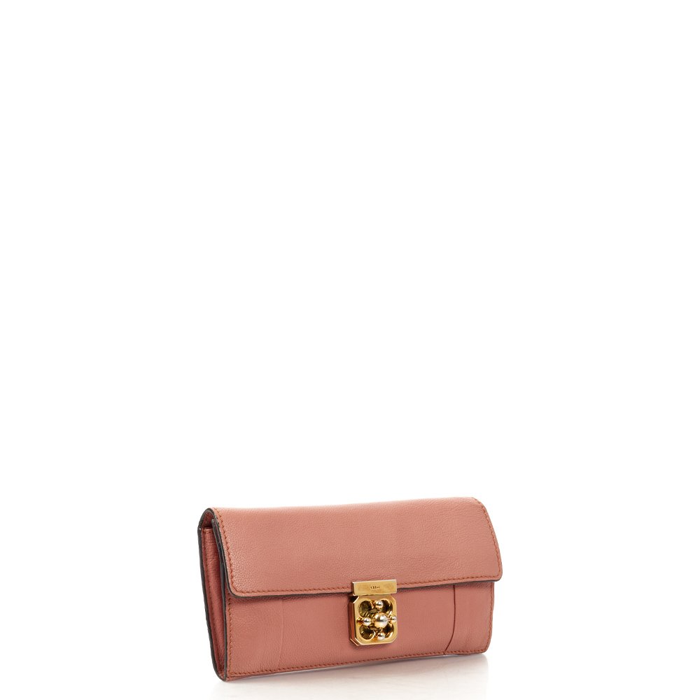 Chloe Purse Elsie Continental Flap Wallet in Nut, Calfskin Leather — Side View