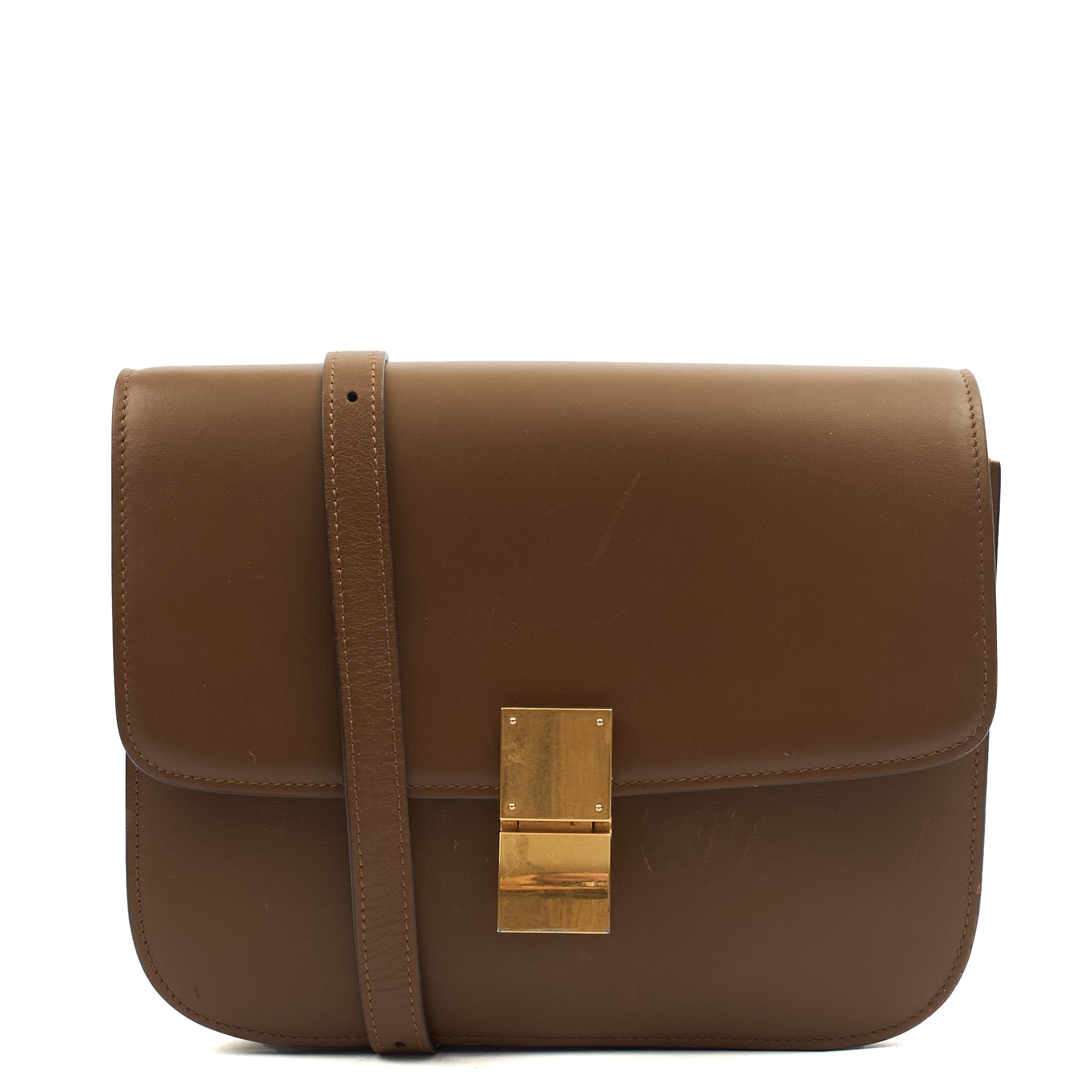 Celine Cross Body Box Bag - Medium in Brown, Box Calfskin — Front View