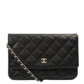 Chanel Cross Body Wallet on Chain in Black, Caviar Leather — Front View