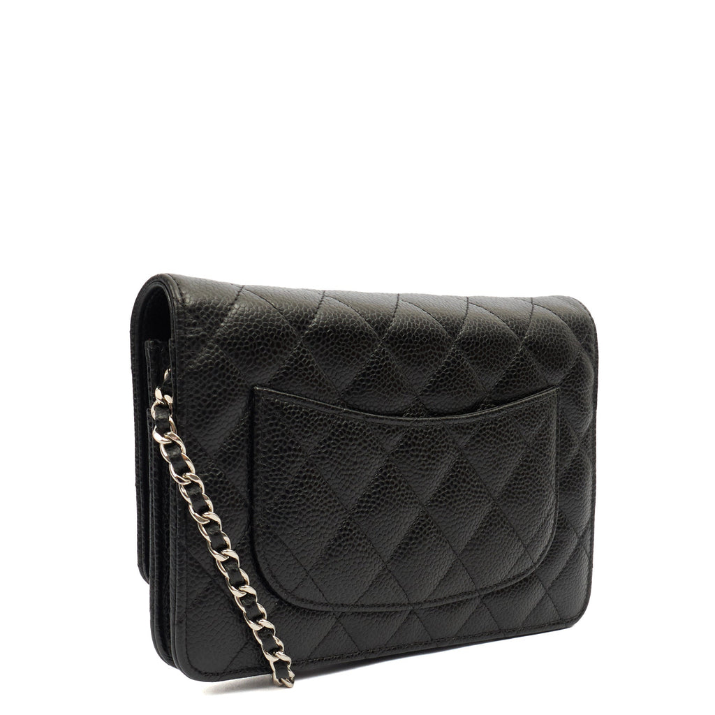 Chanel Cross Body Wallet on Chain in Black, Caviar Leather — Back View