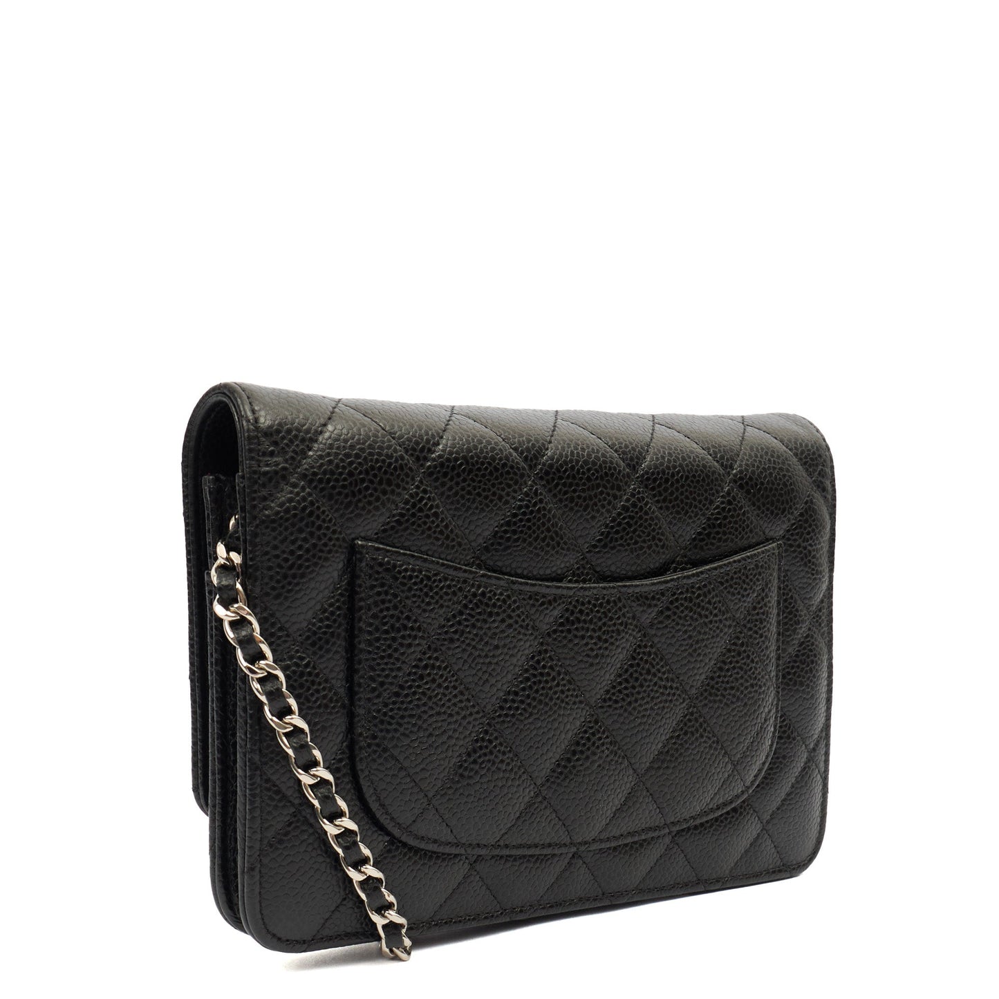 Chanel Cross Body Wallet on Chain in Black, Caviar Leather — Back View