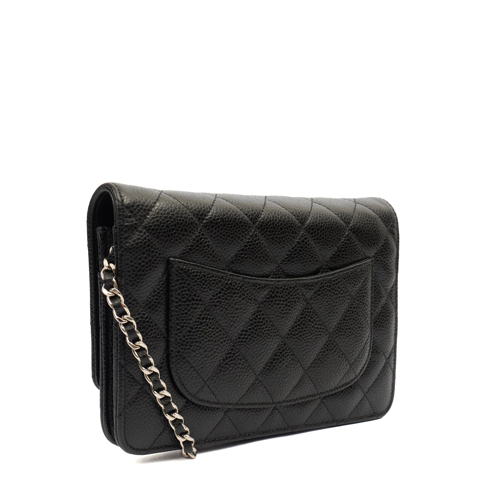 Chanel Cross Body Wallet on Chain in Black, Caviar Leather — Back View