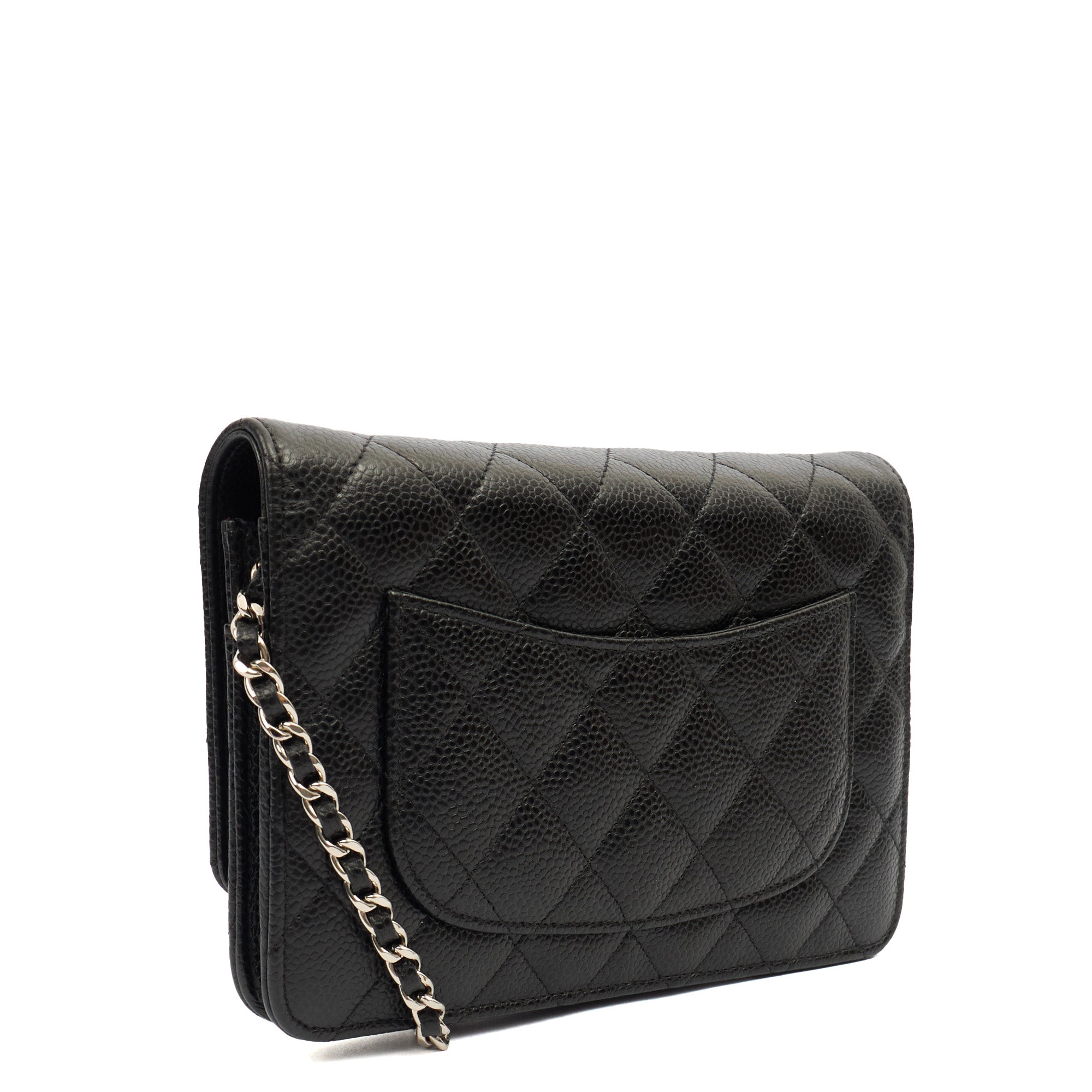 Chanel Cross Body Wallet on Chain in Black, Caviar Leather — Back View