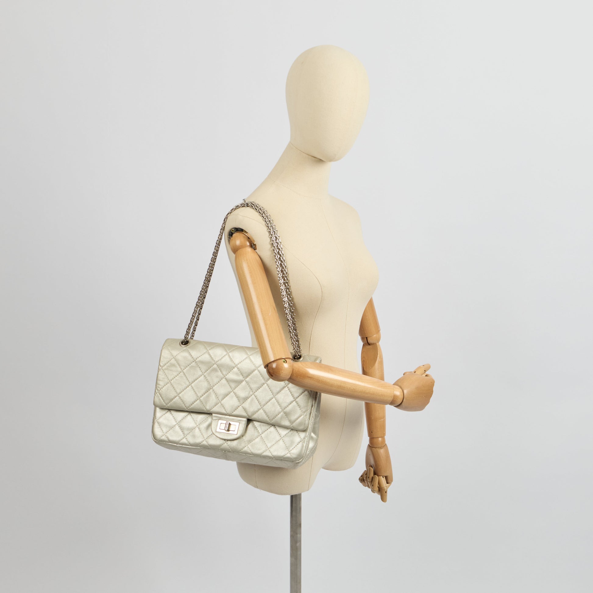 Chanel Shoulder Bag 2.55 Reissue - Maxi in Metallic, Lambskin Leather — Lifestyle View