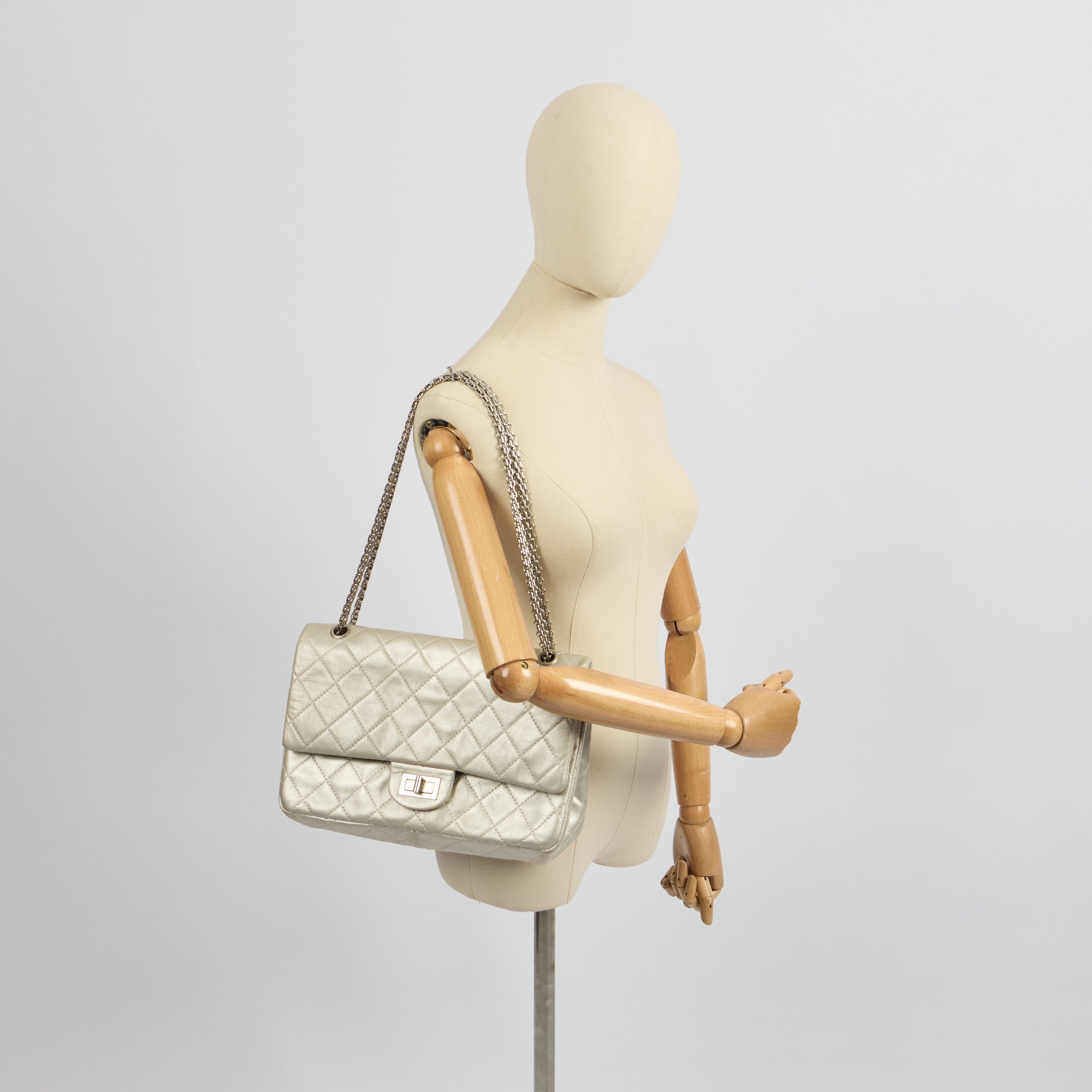 Chanel Shoulder Bag 2.55 Reissue - Maxi in Metallic, Lambskin Leather — Lifestyle View