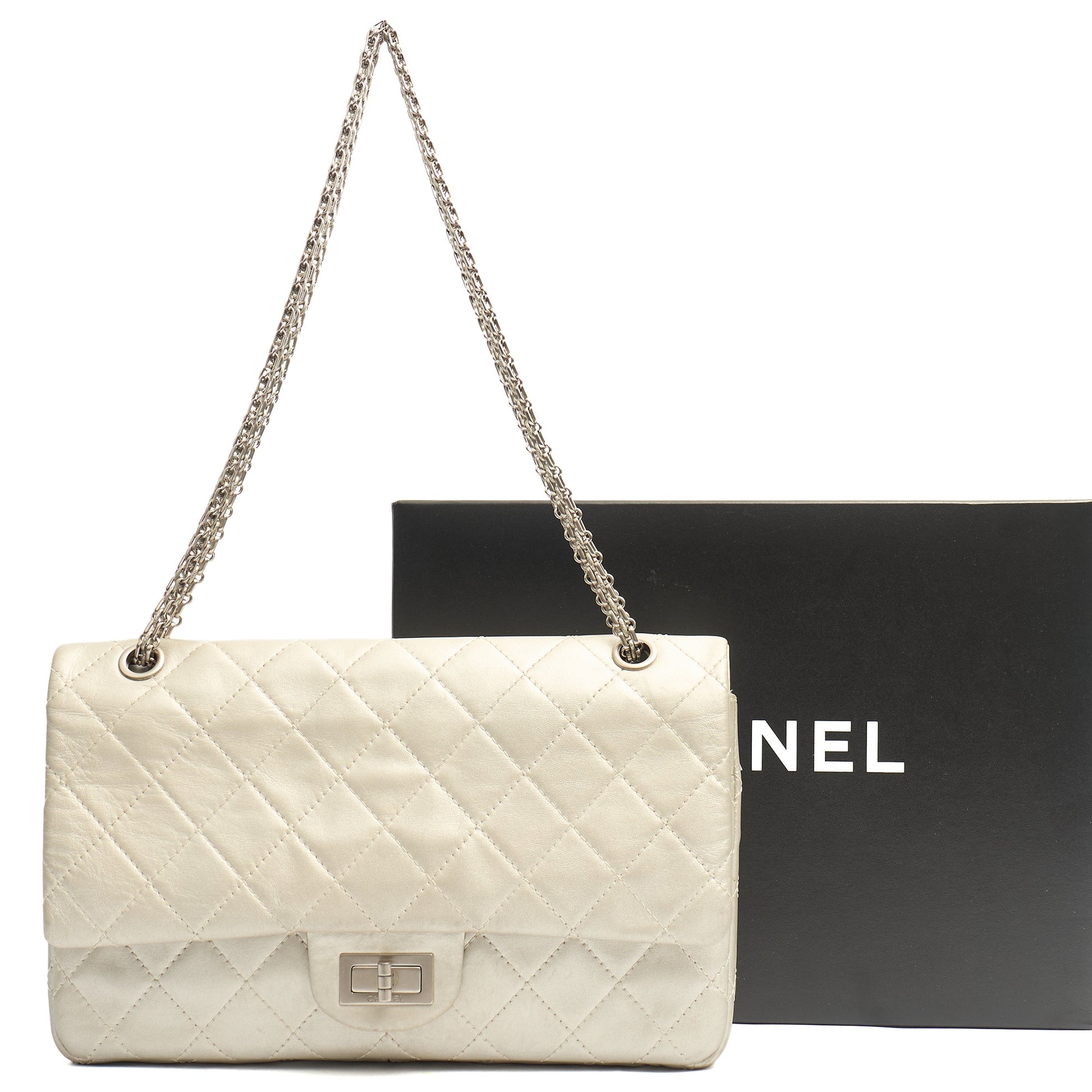 Chanel Shoulder Bag 2.55 Reissue - Maxi in Metallic, Lambskin Leather — Side View