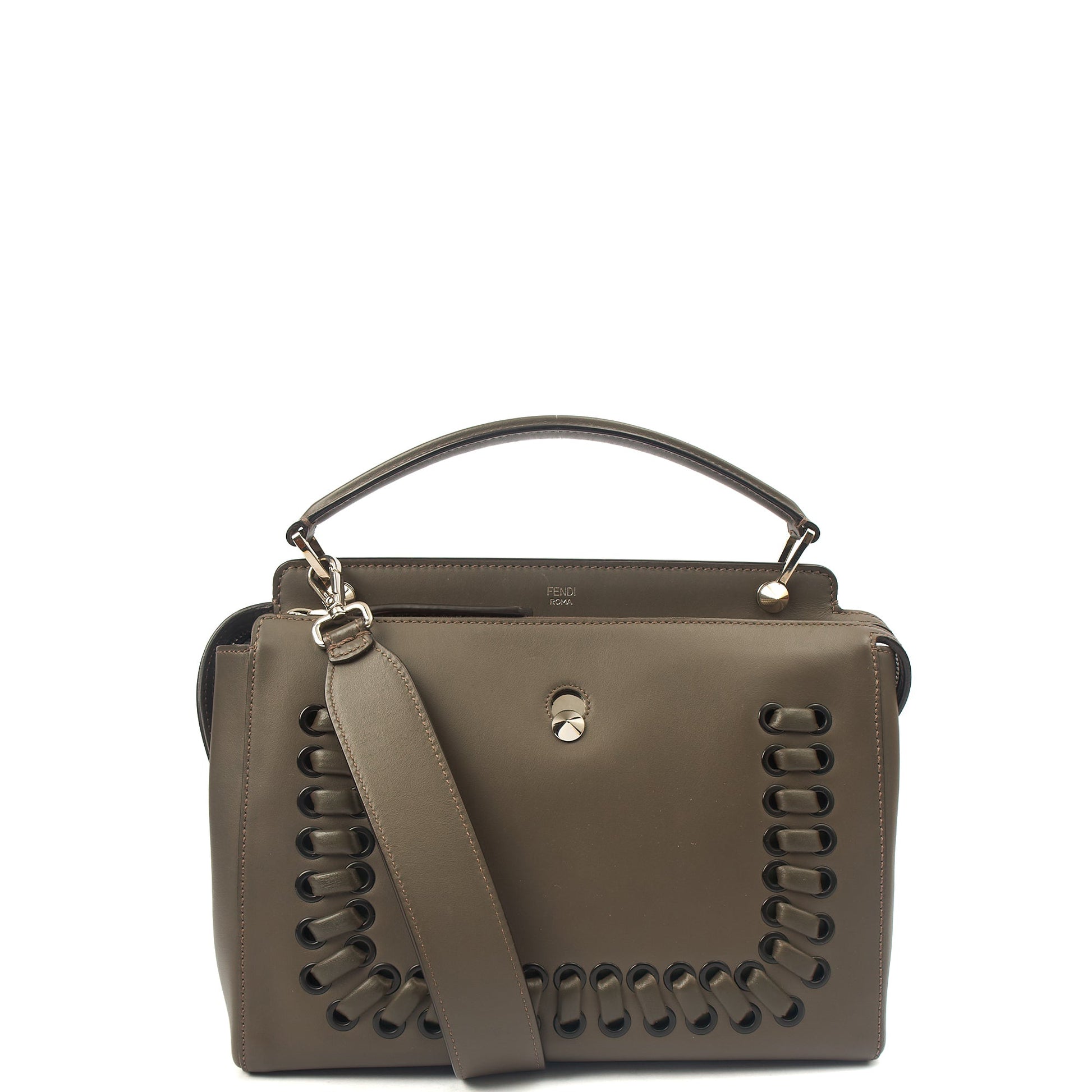 Fendi Tote Dot Com in Grey, Leather — Front View