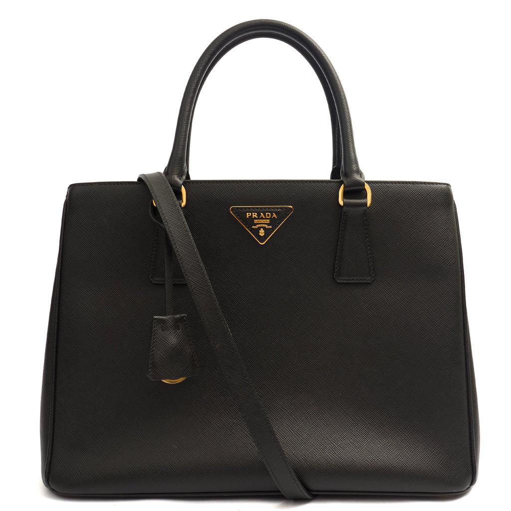 Prada Tote Galleria - Medium Double Zip Tote in Black, Leather — Front View