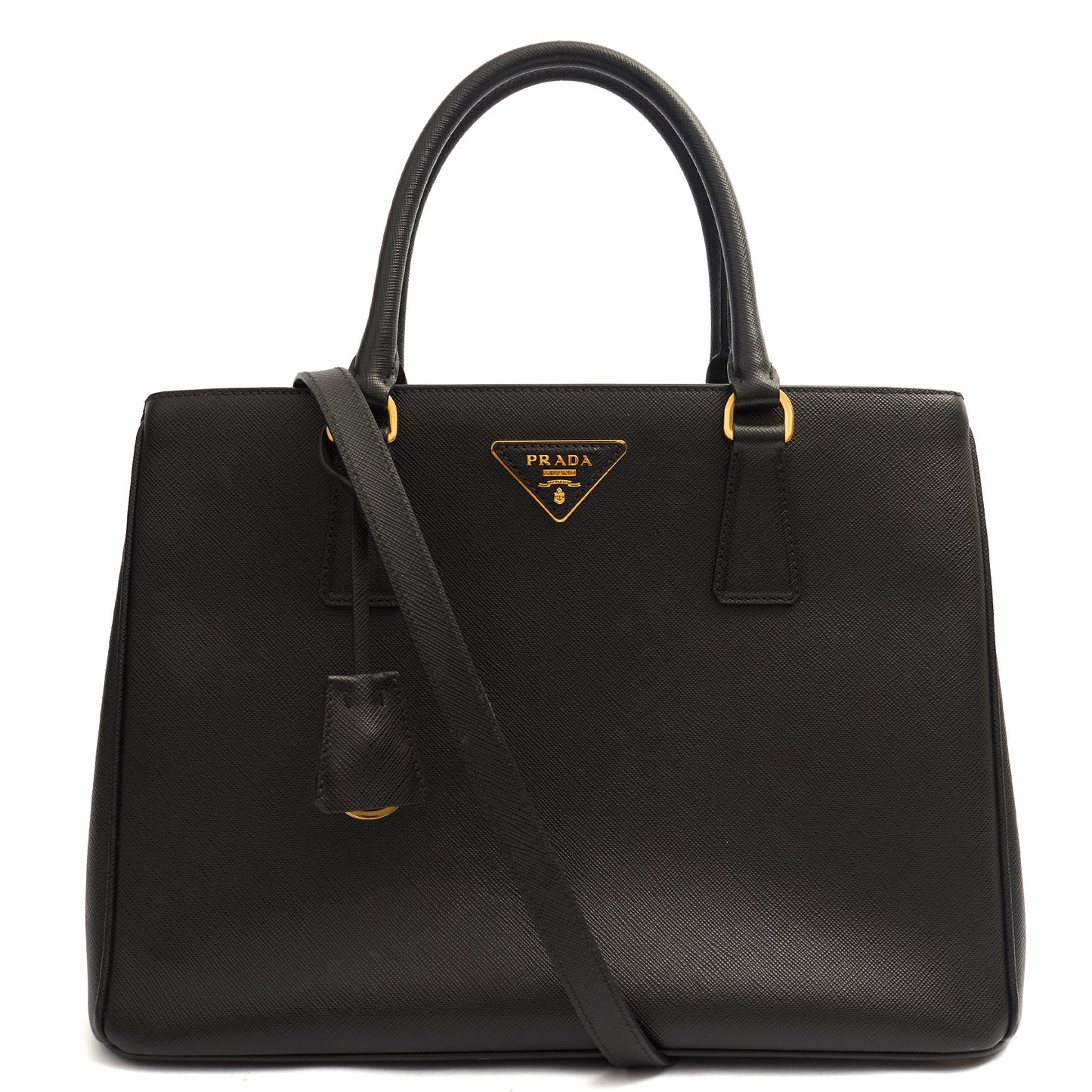 Prada Tote Galleria - Medium Double Zip Tote in Black, Leather — Front View