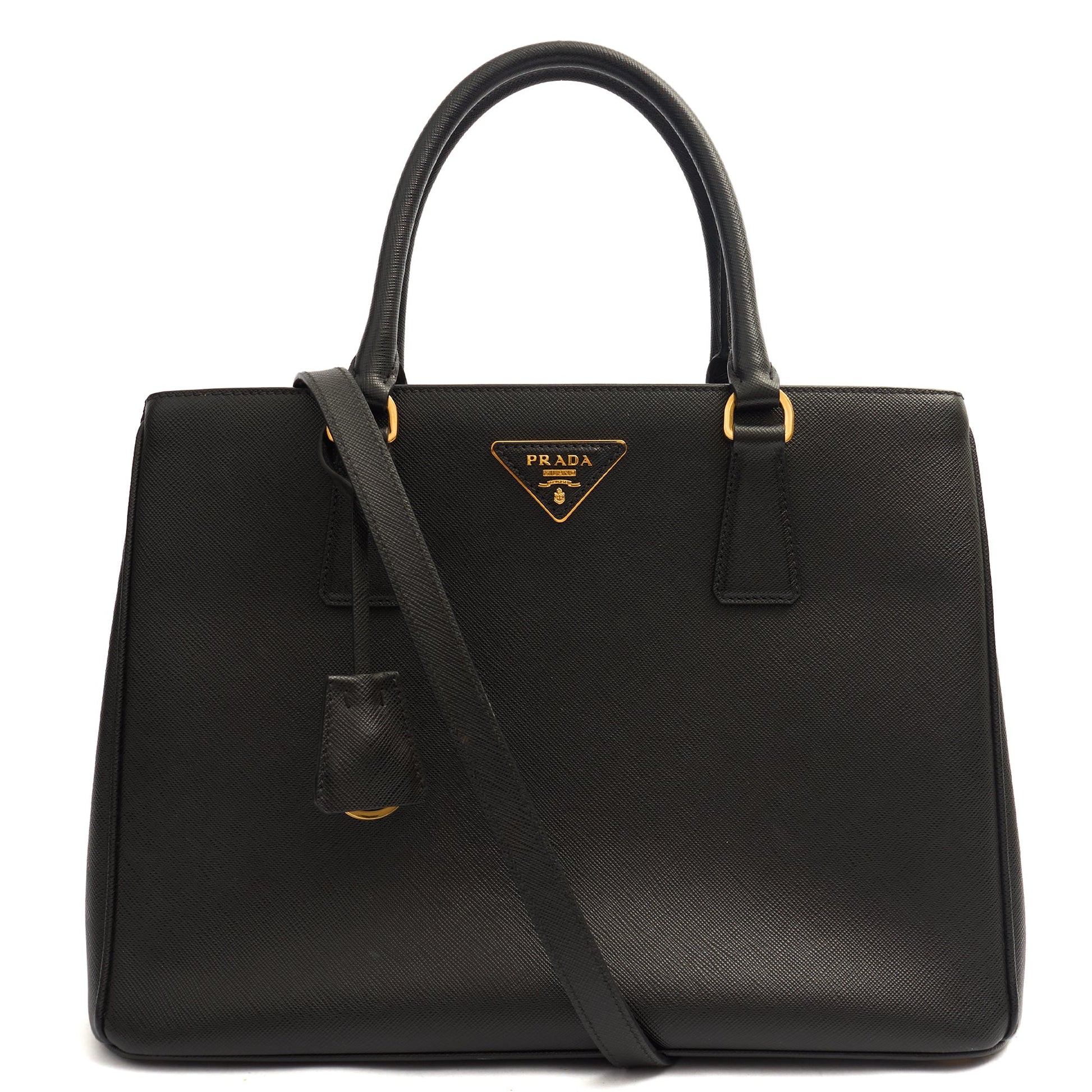 Prada Tote Galleria - Medium Double Zip Tote in Black, Leather — Front View