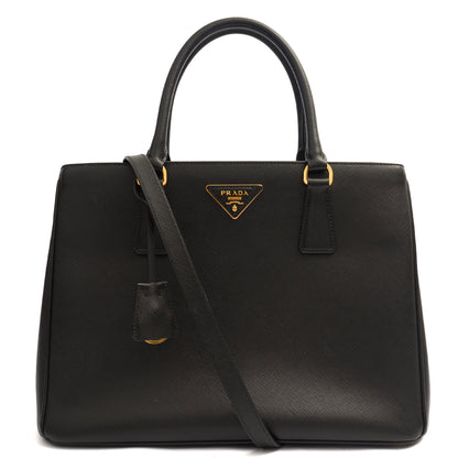 Prada Tote Galleria - Medium Double Zip Tote in Black, Leather — Front View
