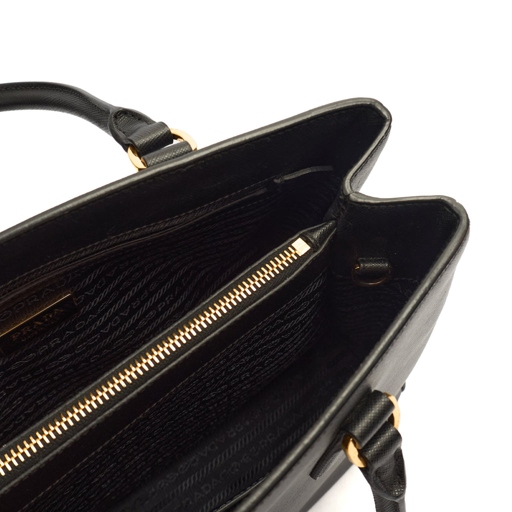 Prada Tote Galleria - Medium Double Zip Tote in Black, Leather — Detail View