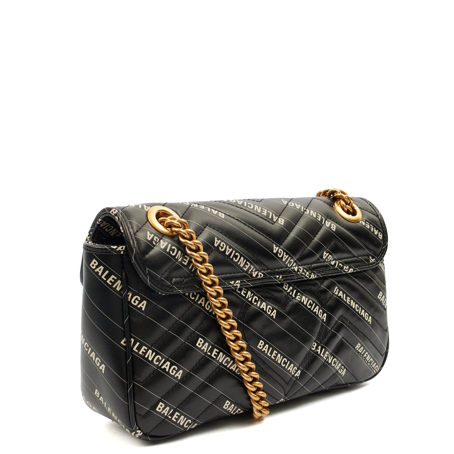 Gucci Shoulder Bag Marmont Shoulder Flap Bag - Medium in Black, Leather — Side View