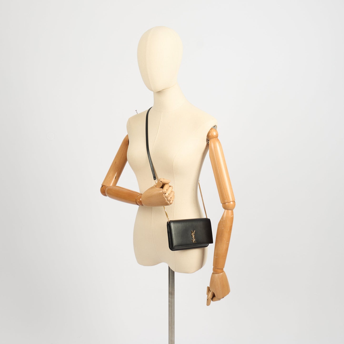 Saint Laurent Cross Body Cassandre Phone Holder in Black, Calfskin Leather — Side View