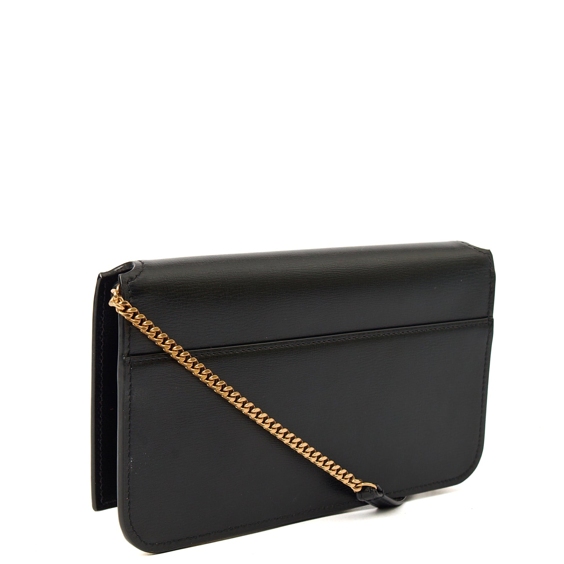 Saint Laurent Cross Body Cassandre Phone Holder in Black, Calfskin Leather — Back View