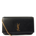 Saint Laurent Cross Body Cassandre Phone Holder in Black, Calfskin Leather — Front View