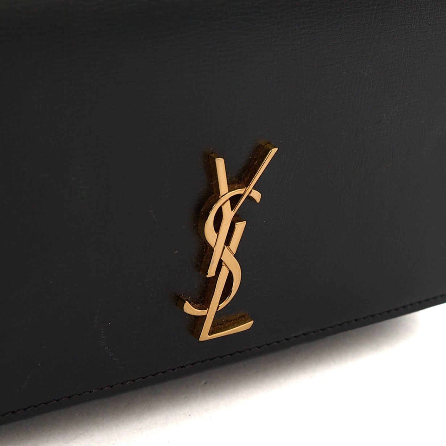 Saint Laurent Cross Body Cassandre Phone Holder in Black, Calfskin Leather — Lifestyle View