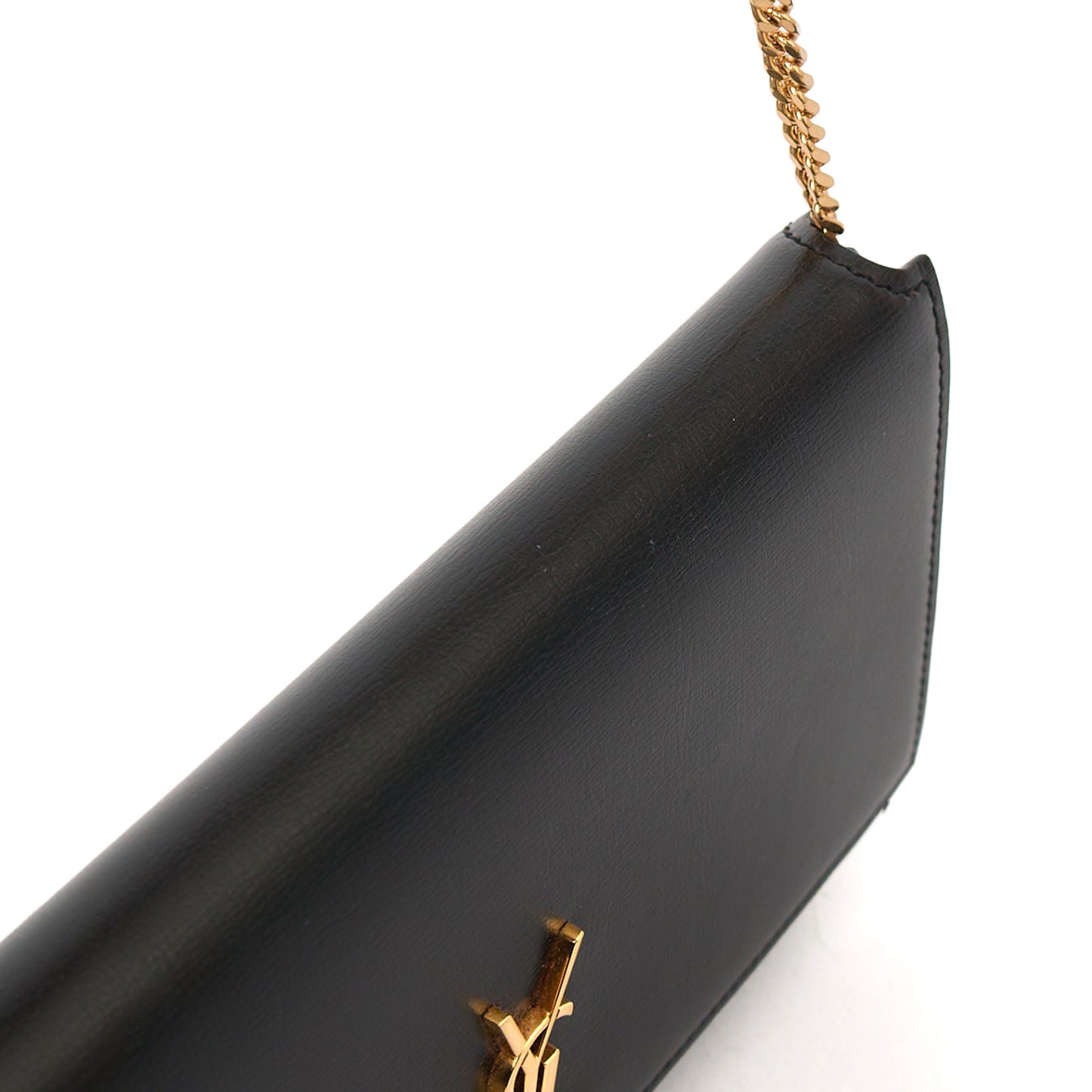 Saint Laurent Cross Body Cassandre Phone Holder in Black, Calfskin Leather — Detail View