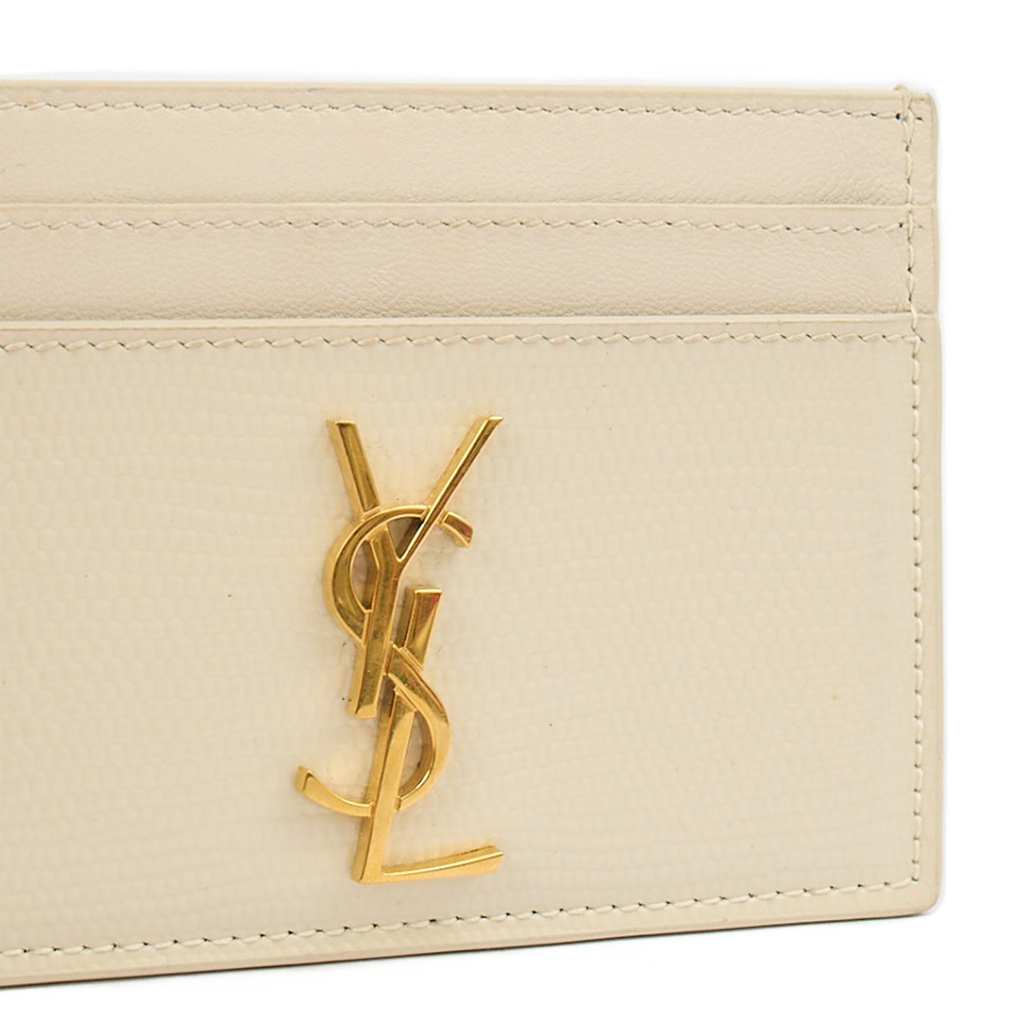 Saint Laurent Card Holder Card Holder in White, Exotic Effect Leather — Side View