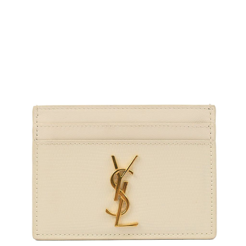 Saint Laurent Card Holder Card Holder in White, Exotic Effect Leather — Front View