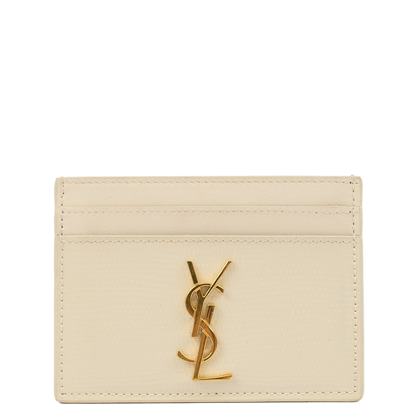 Saint Laurent Card Holder Card Holder in White, Exotic Effect Leather — Front View