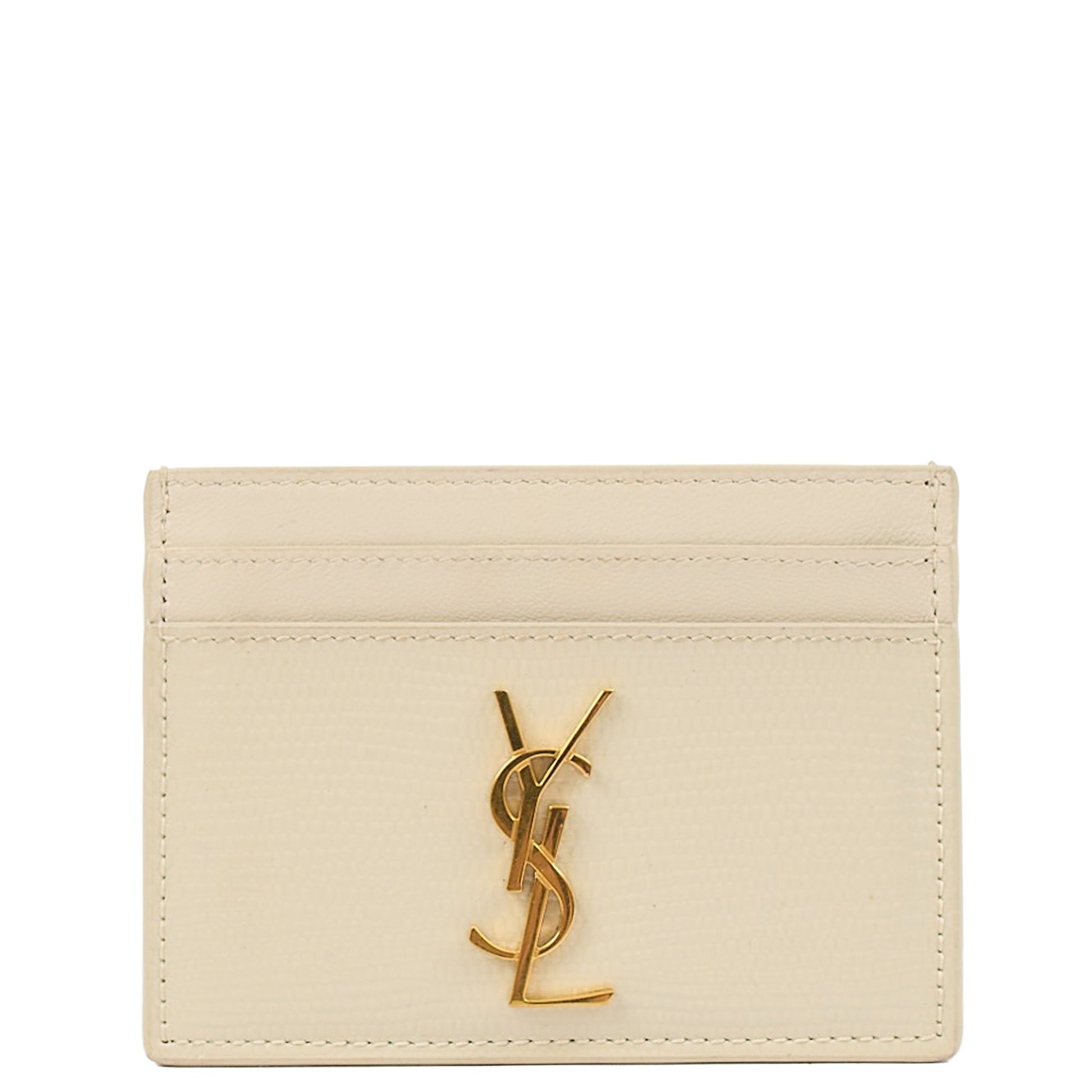 Saint Laurent Card Holder Card Holder in White, Exotic Effect Leather — Front View